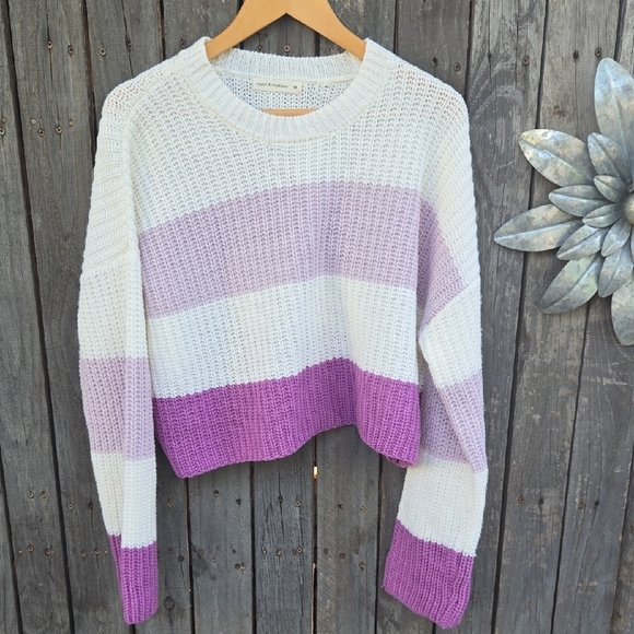moon & madison Sweaters - Moon & Madison Striped Purple and White Women's Sweater